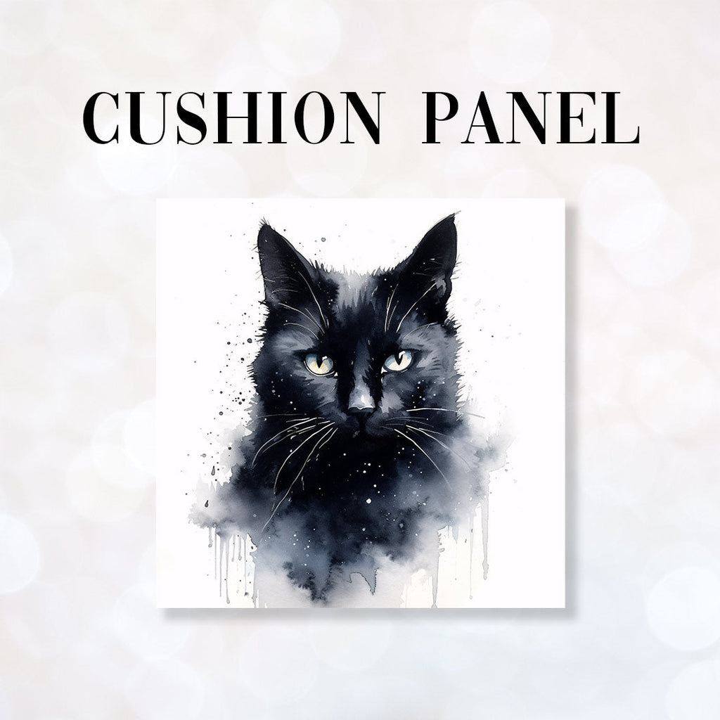 CUSHION Fabric Panel Black Cat Watercolour CP-1174