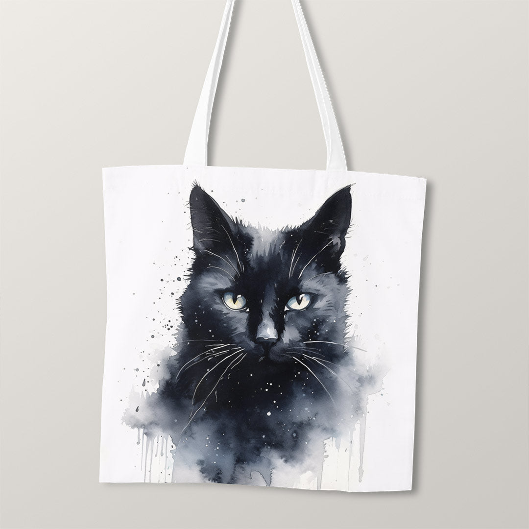 TOTE Black Cat Watercolour 2 Fabric Bag Panel