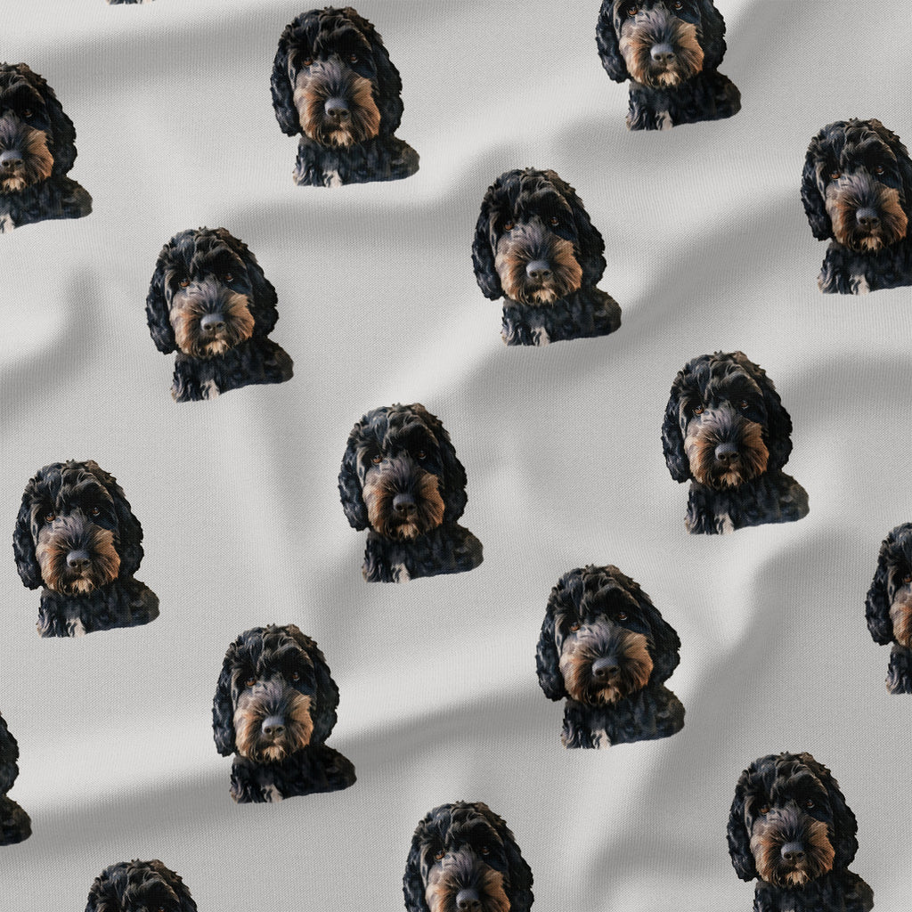 Black Poodle on Grey Fabric