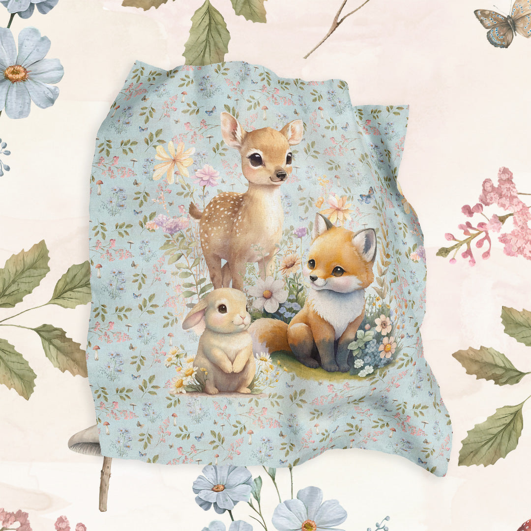 Woodland Animals Blue Fabric Blanket Panel BP-2