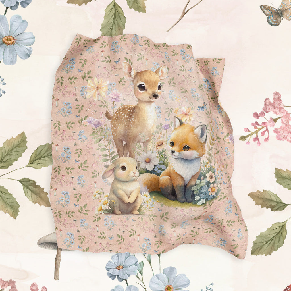 Woodland Animals Pink Fabric Blanket Panel BP-1