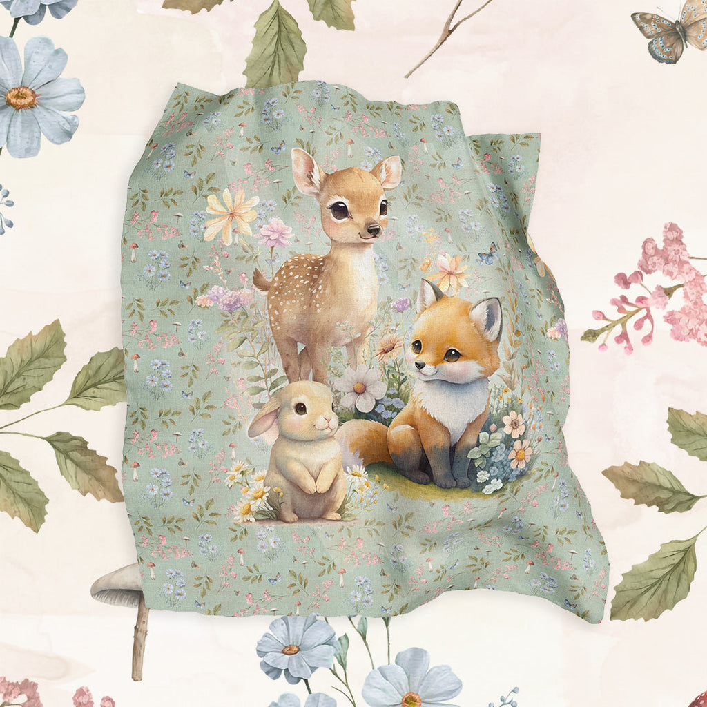 Woodland Animals Sage Fabric Blanket Panel BP-3