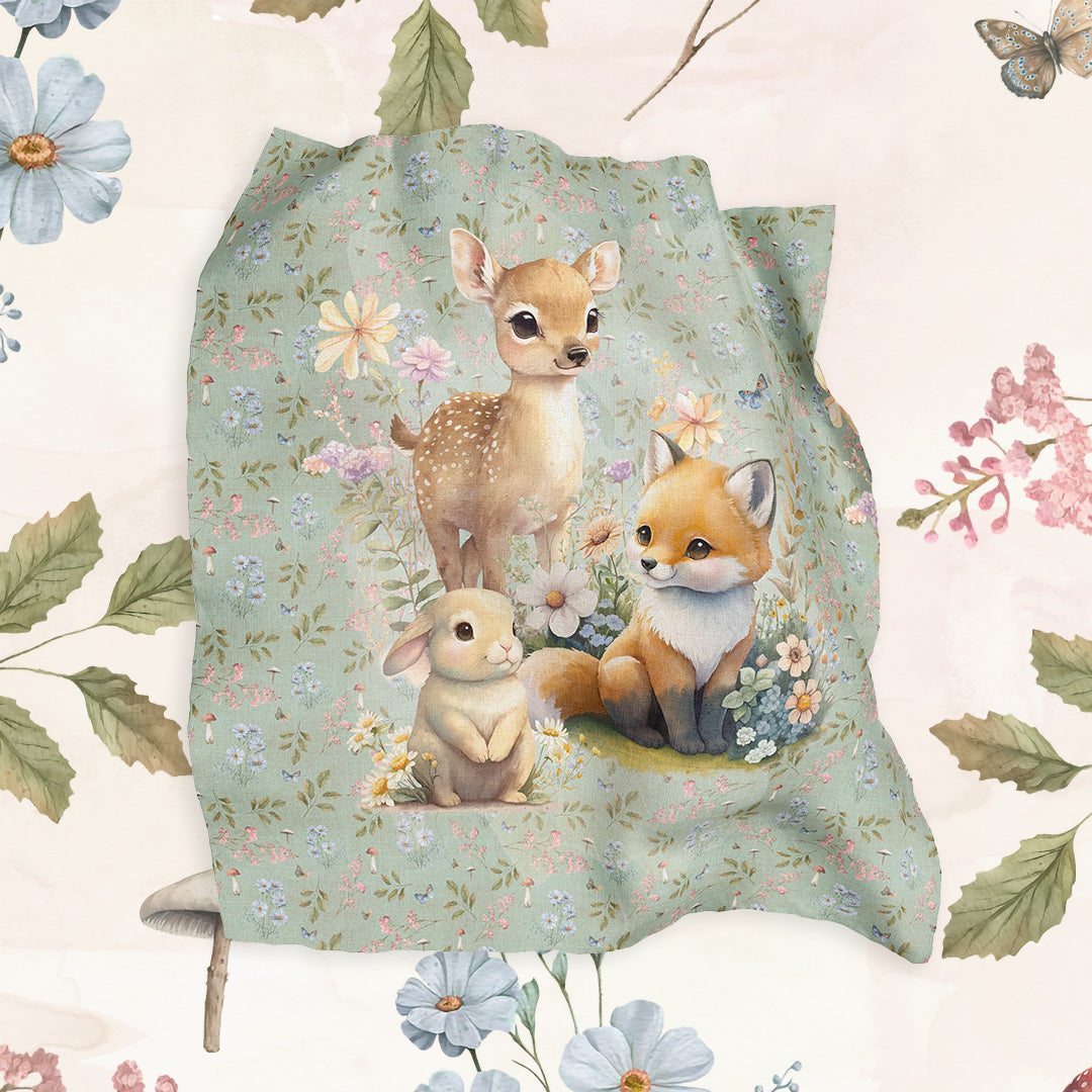 Woodland Animals Sage Fabric Blanket Panel BP-3