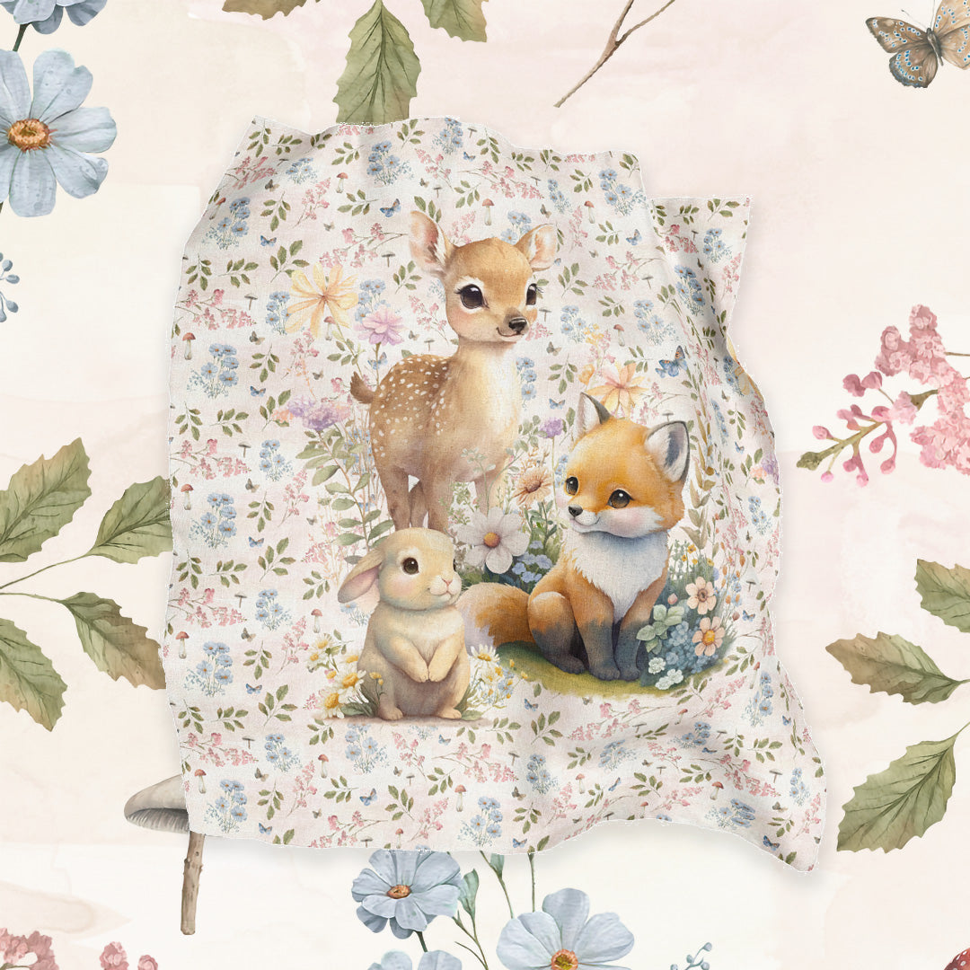 Woodland Animals White Fabric Blanket Panel BP-4