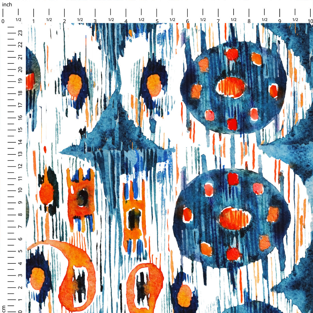 Blue Circle Ikat Fabric
