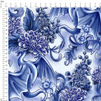 Blue Floral Dragons Fabric