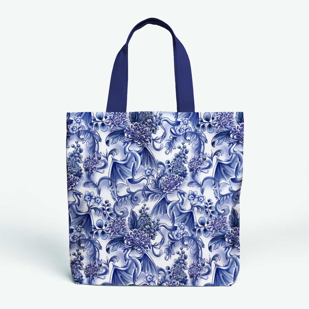 Blue Floral Dragons Fabric