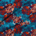 Blue and Orange Linen Flowers Fabric