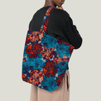 Blue and Orange Linen Flowers Fabric