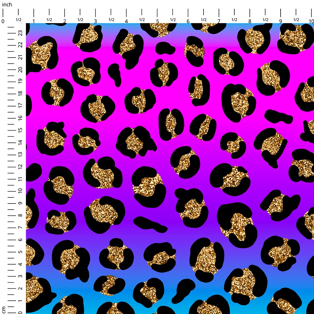 Blue and Pink Ombre Leopard Fabric