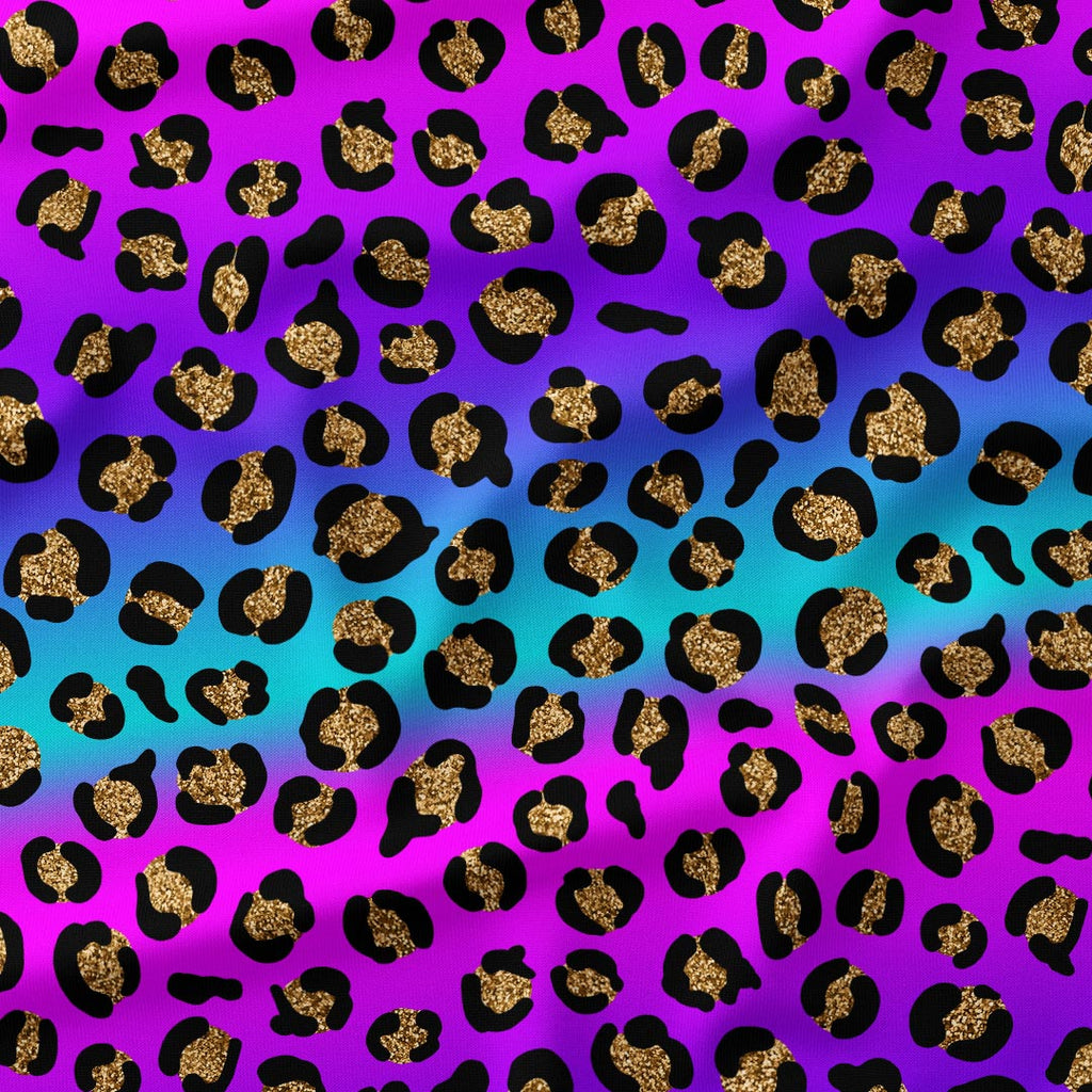 Blue and Pink Ombre Leopard Fabric