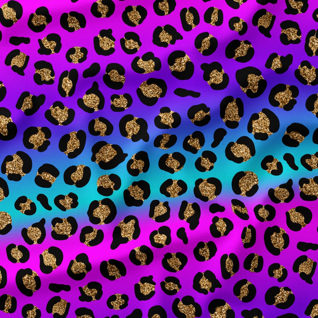 Blue and Pink Ombre Leopard Fabric