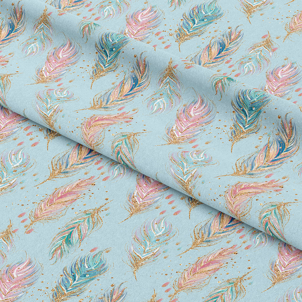 Boho Feathers Blue Fabric