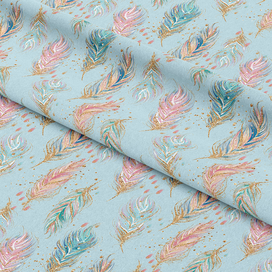 Boho Feathers Blue Fabric