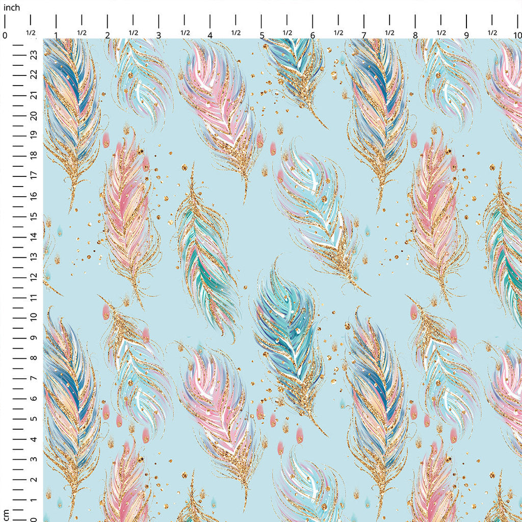 Boho Feathers Blue Fabric