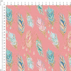 Boho Feathers Coral Fabric