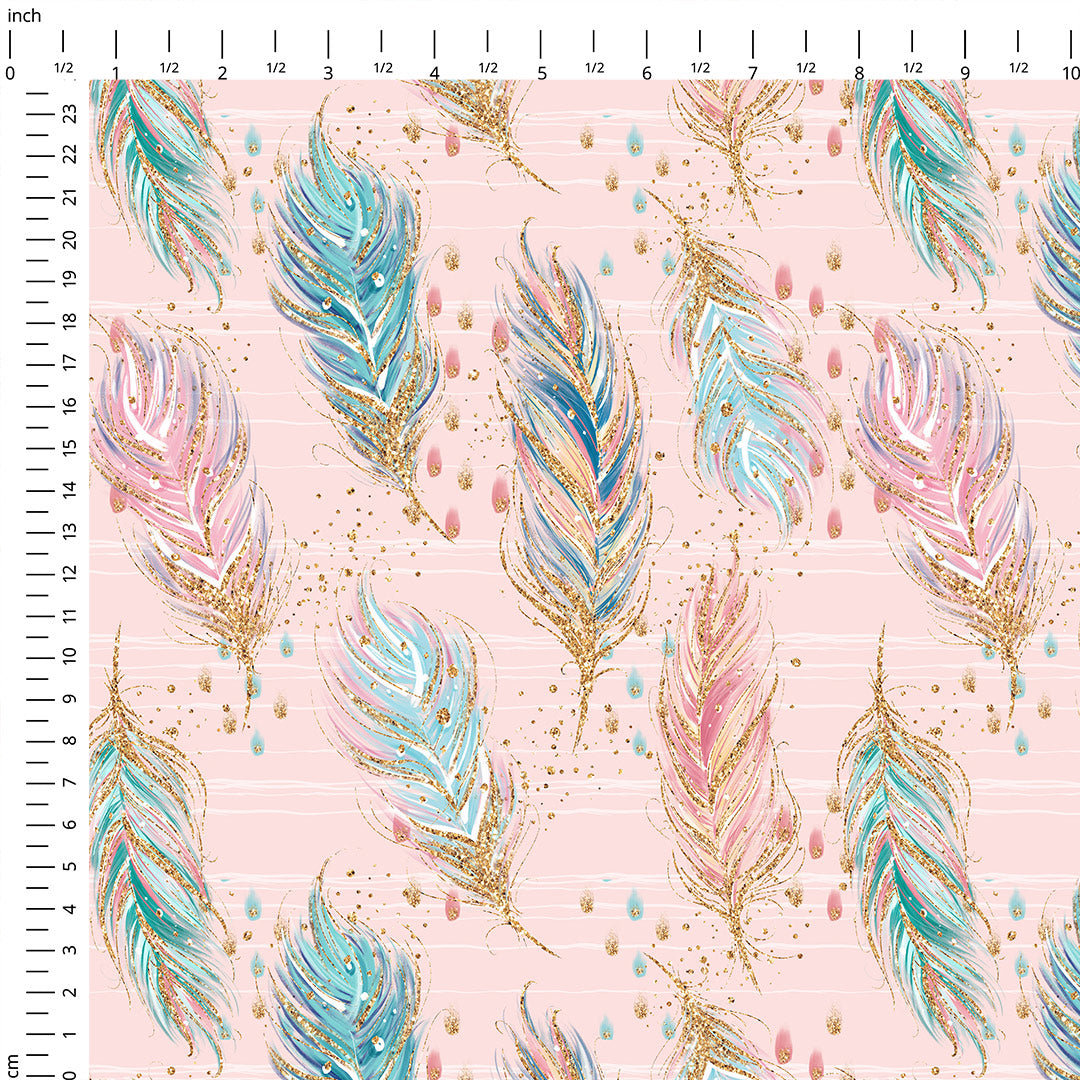 Boho Feathers Pink Fabric