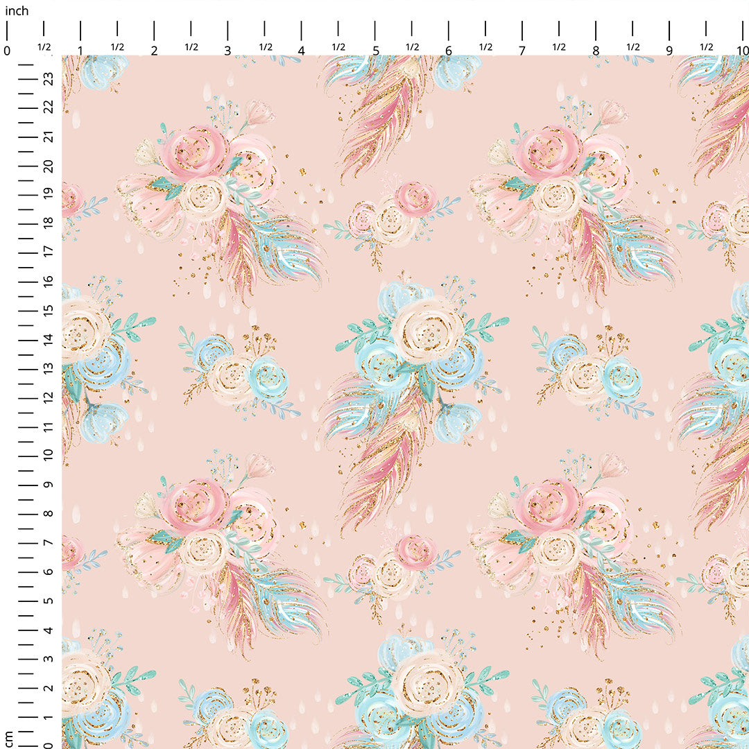 Boho Pink Roses Fabric