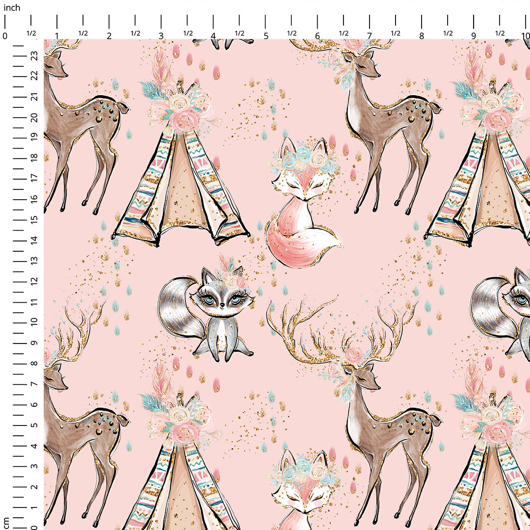 Boho Woodland Pink Fabric