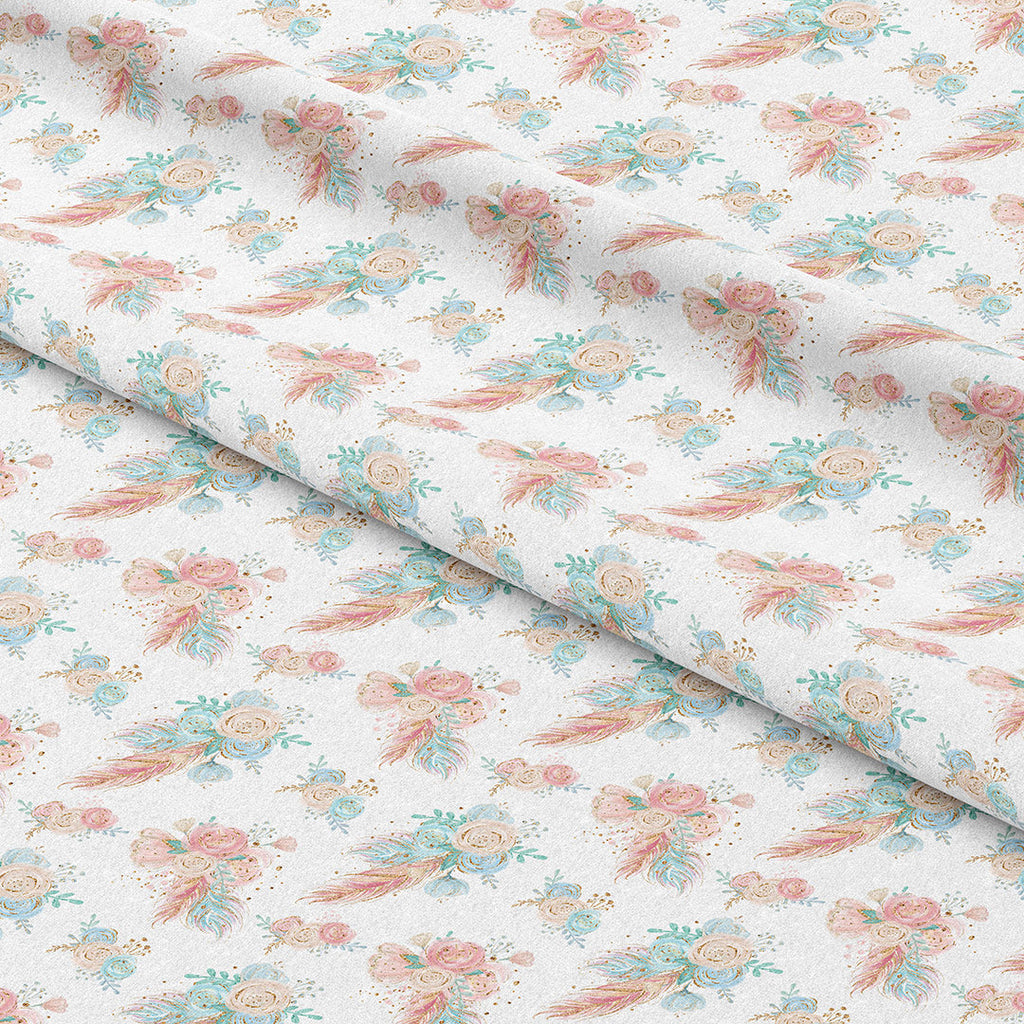 Boho Roses White Fabric