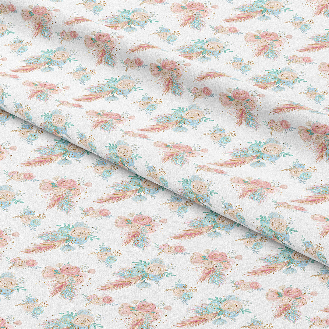 Boho Roses White Fabric