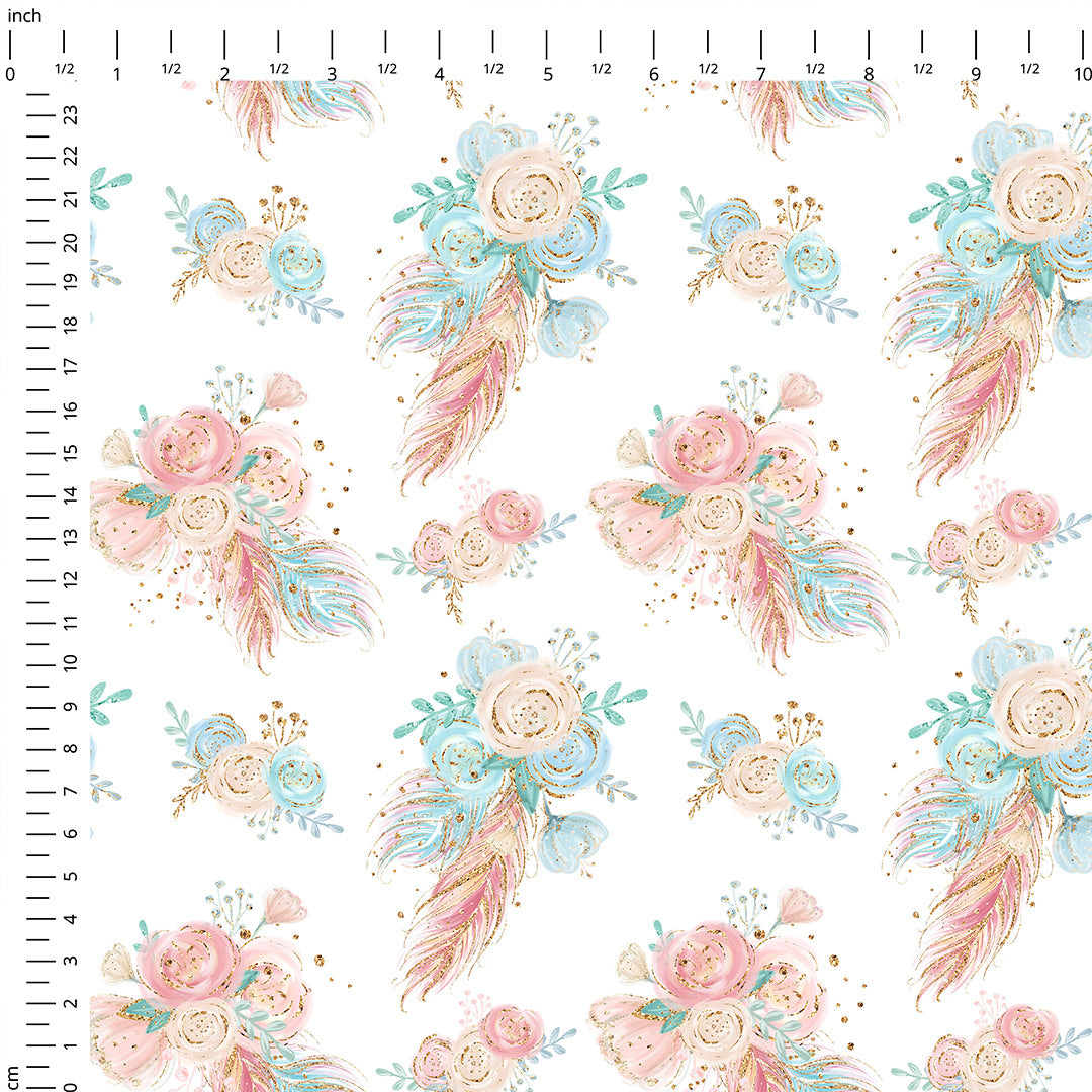 Boho Roses White Fabric