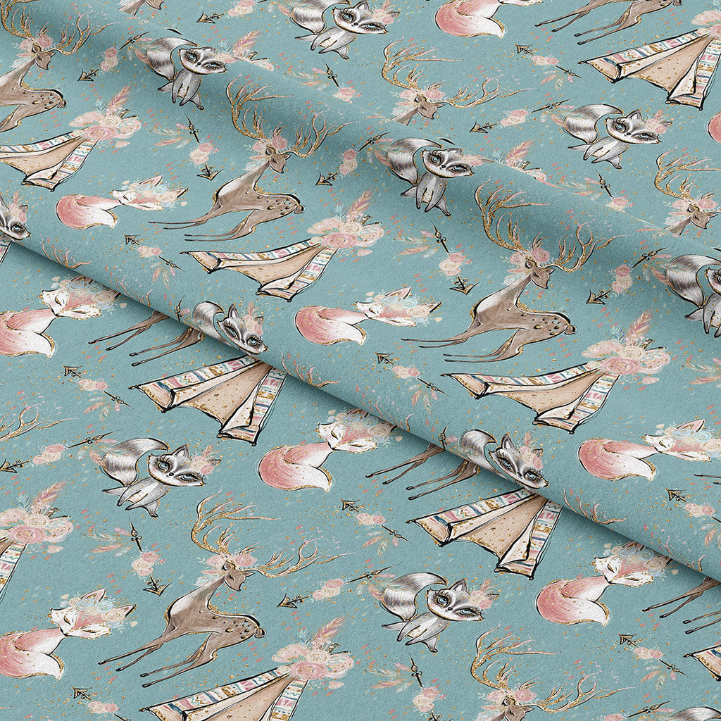 Boho Woodland Teal Fabric