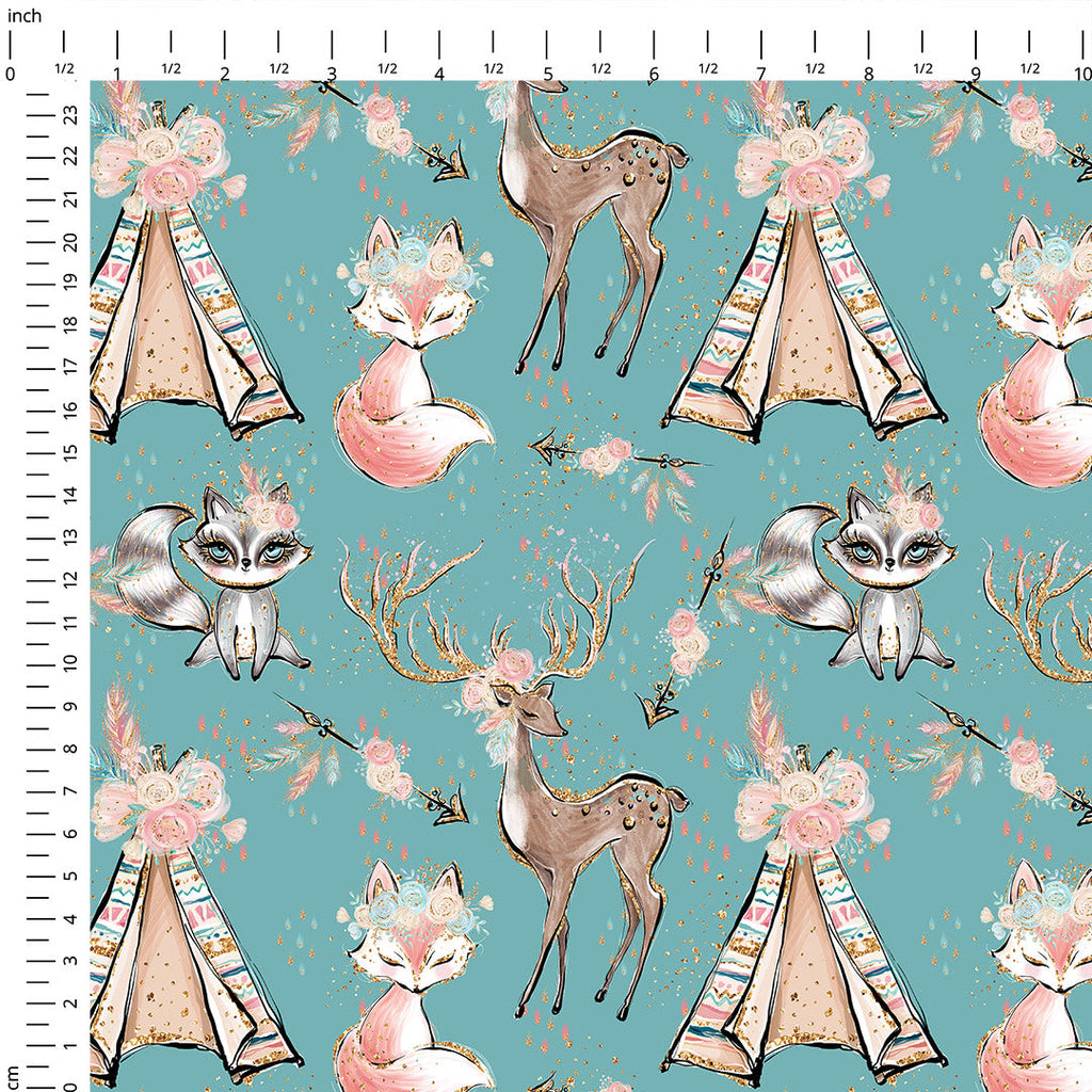 Boho Woodland Teal Fabric