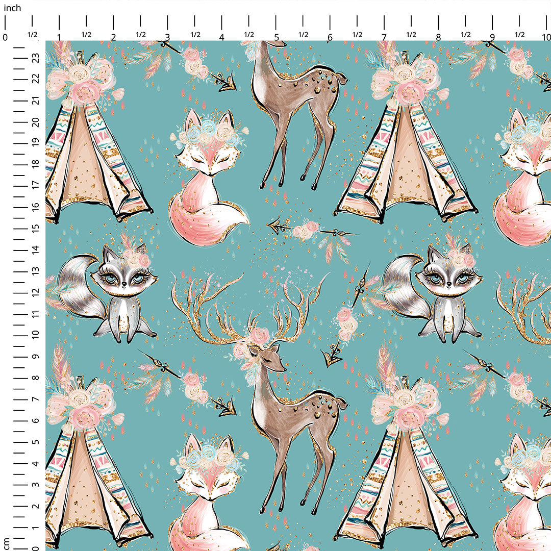 Boho Woodland Teal Fabric