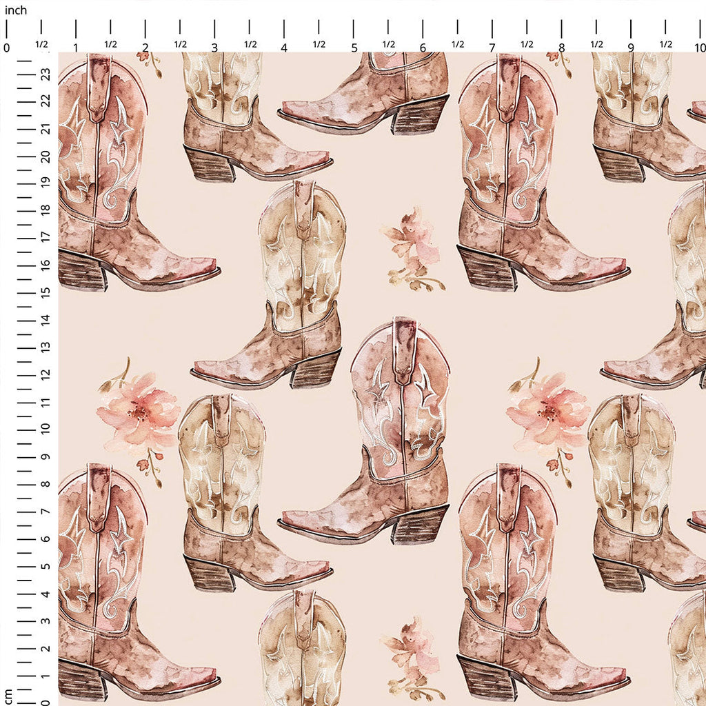 Boho Wild West Cowboy Boots Fabric