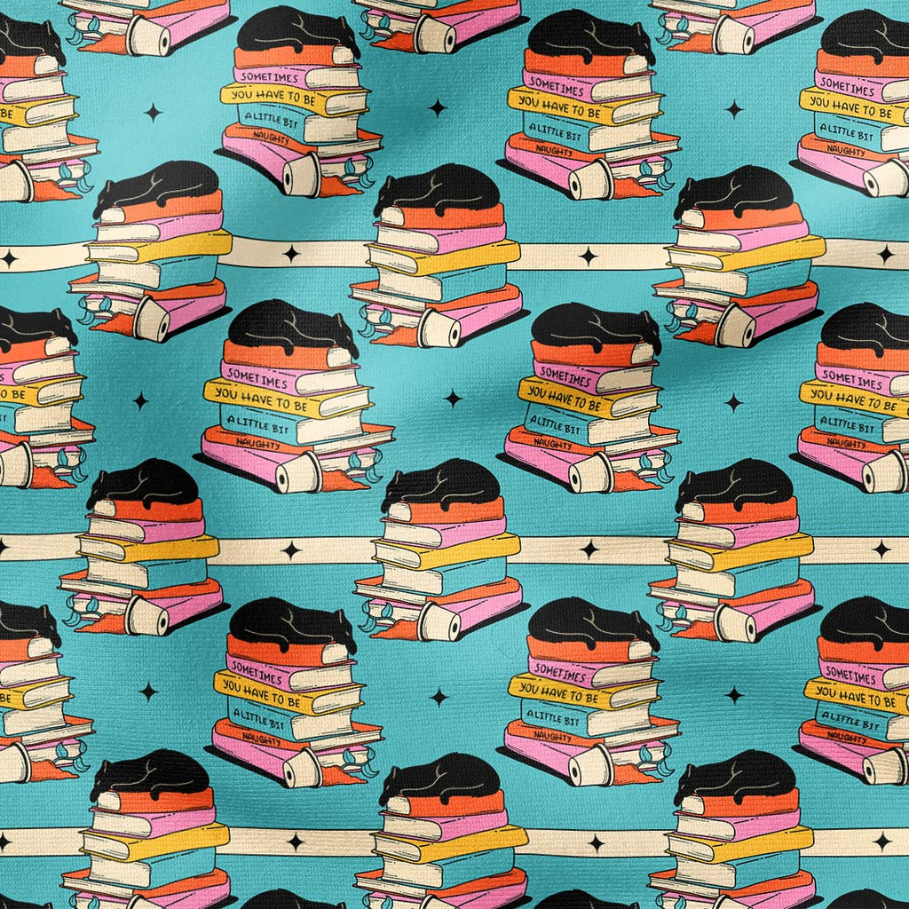 Bookish Cat Blue Fabric