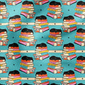 Bookish Cat Blue Fabric