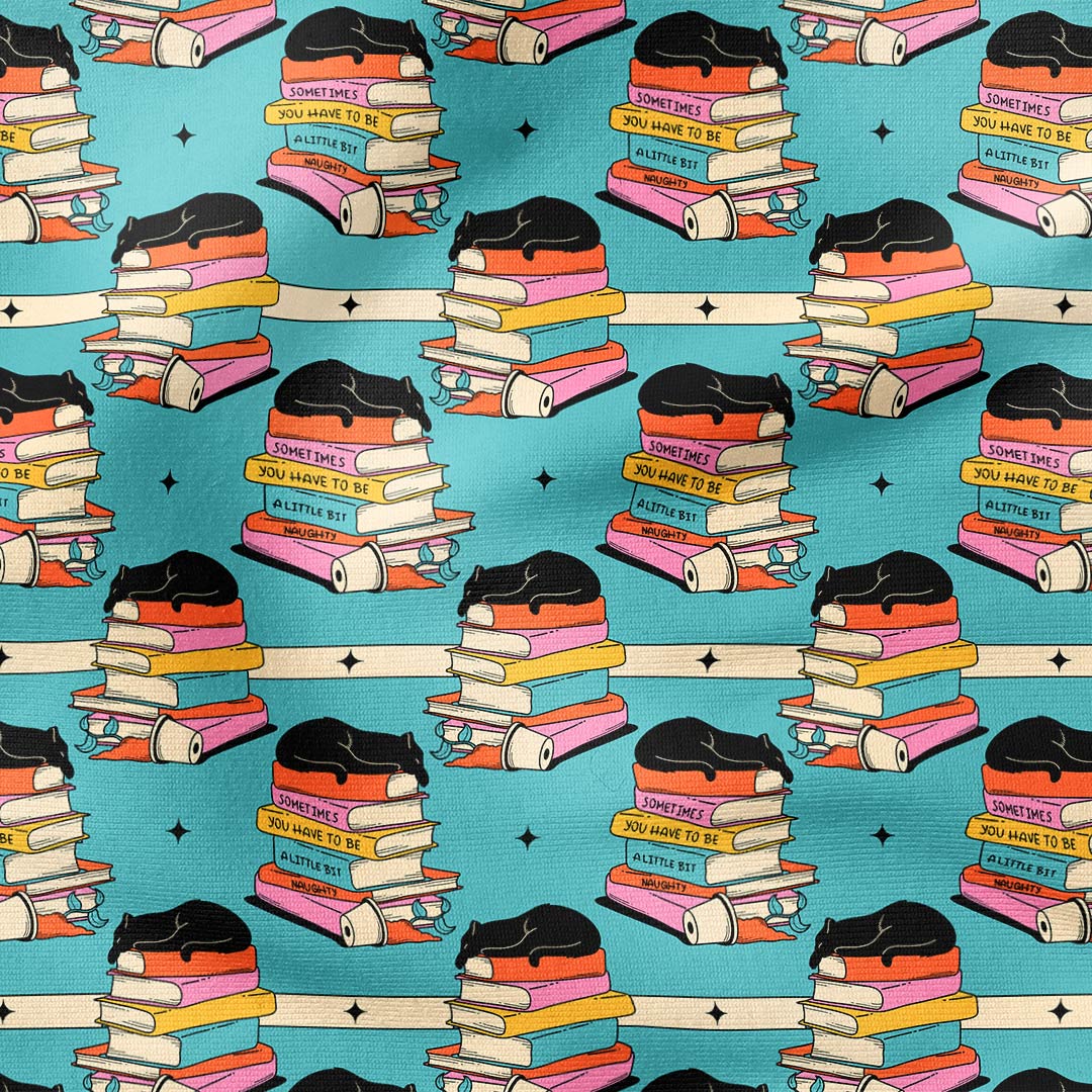 Bookish Cat Blue Fabric