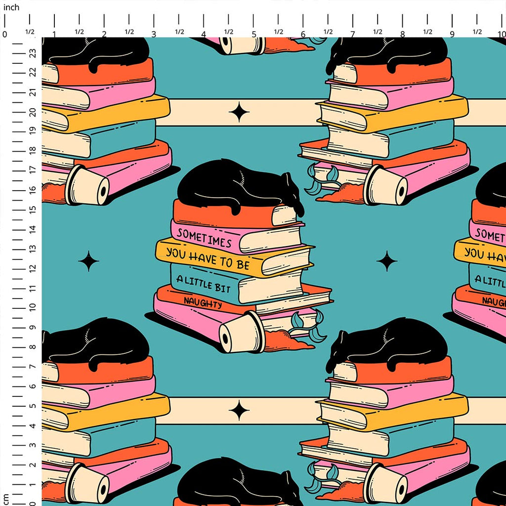 Bookish Cat Blue Fabric