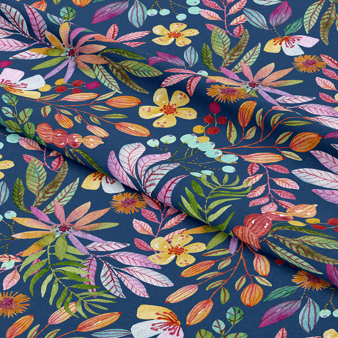 Autumn Floral Blue Fabric