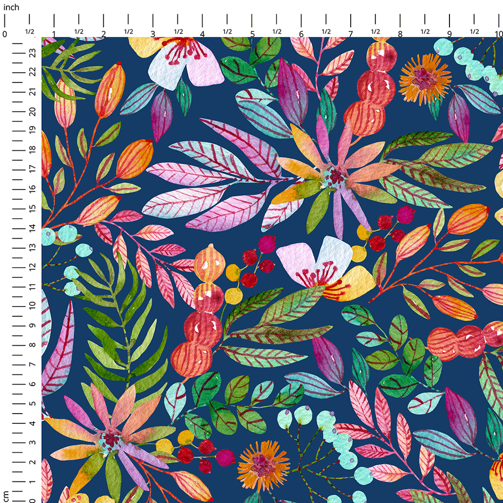 Autumn Floral Blue Fabric