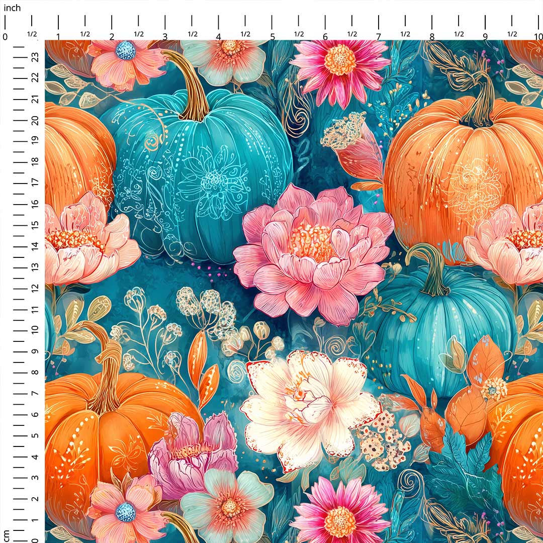 Bright Floral Pumpkins Fabric