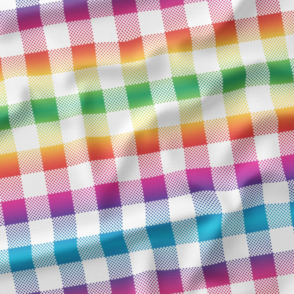 Bright Summer Rainbow White Checks Fabric 1458