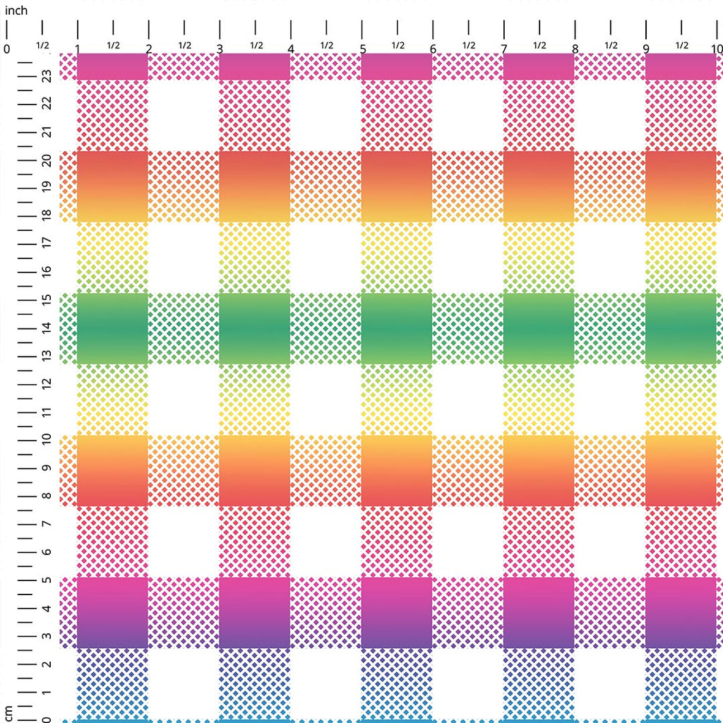 Bright Summer Rainbow White Checks Fabric 1458