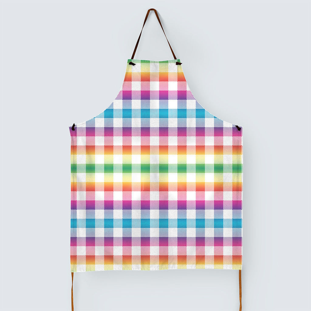 Bright Summer Rainbow White Checks Fabric 1458