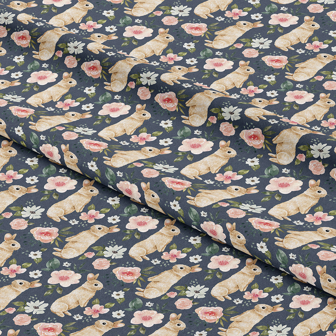 Spring Bunny Dark Blue Fabric