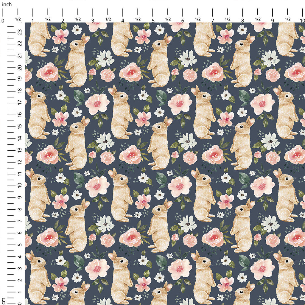 Spring Bunny Dark Blue Fabric