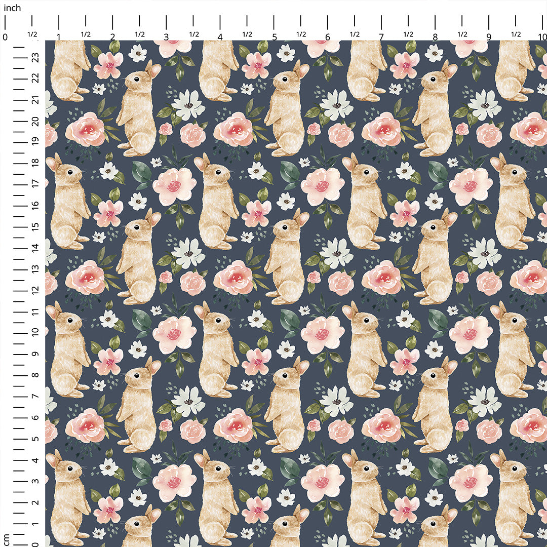 Spring Bunny Dark Blue Fabric