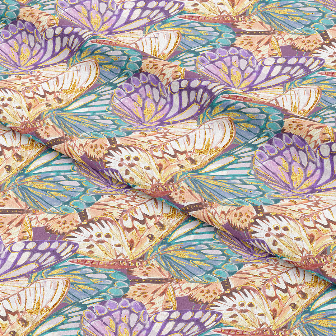 Teal and Purple Butterflies Fabric
