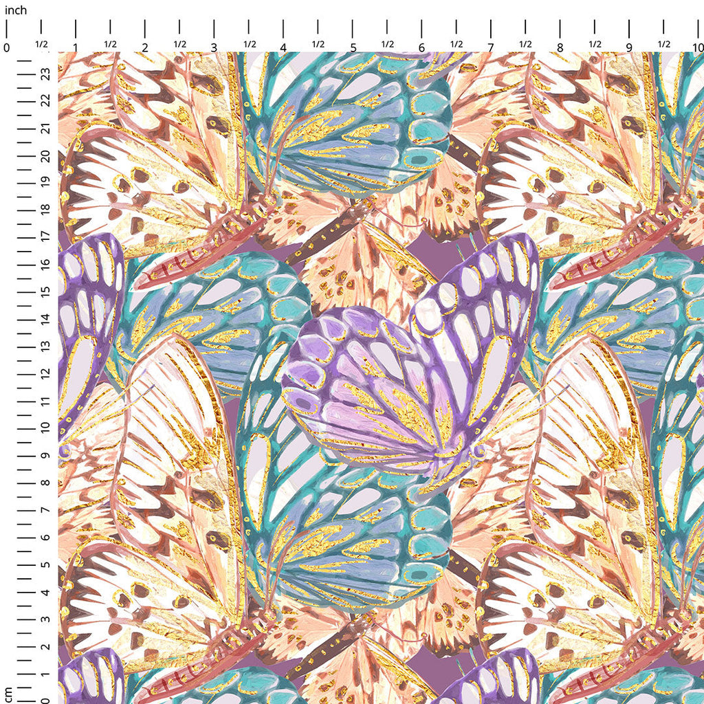 Teal and Purple Butterflies Fabric