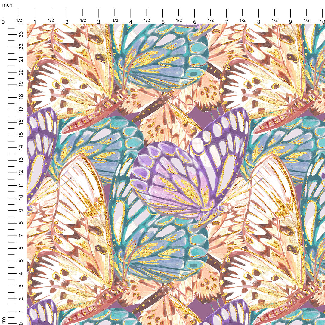 Teal and Purple Butterflies Fabric