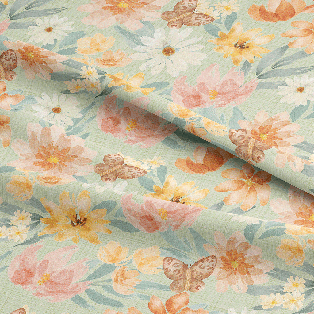 Butterfly Floral Sage Fabric