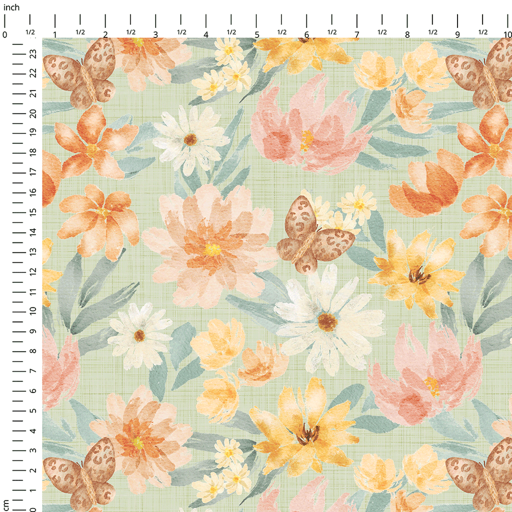 Butterfly Floral Sage Fabric