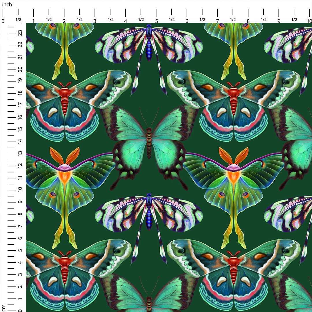 Gardens of Eden Butterflies Green Fabric