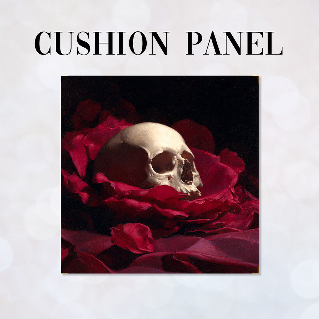 CUSHION Panel Crimson Petals Skull CP-1011